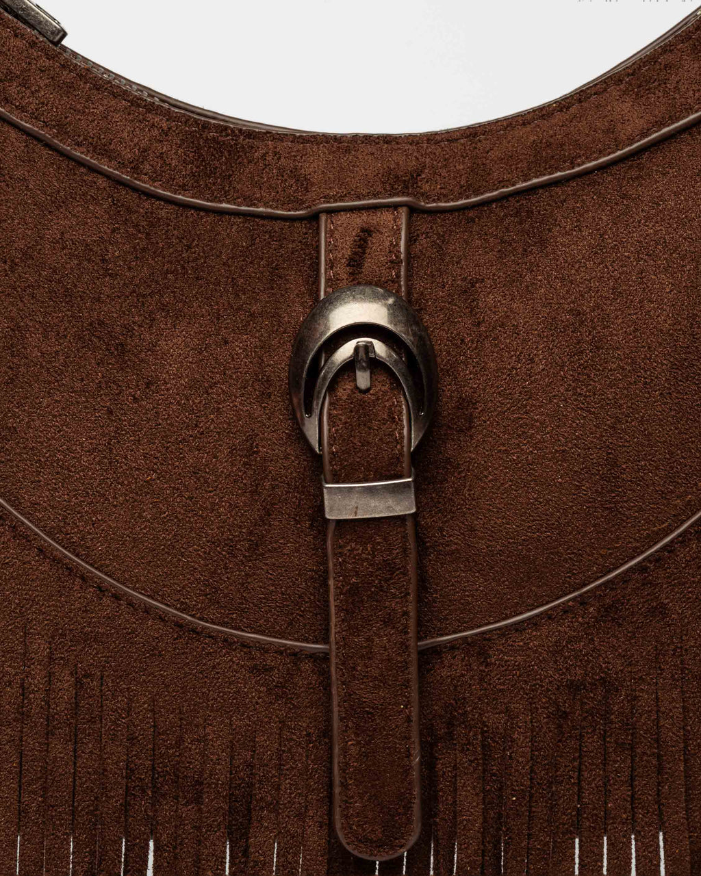 Cartera al hombro Western en efecto gamuza